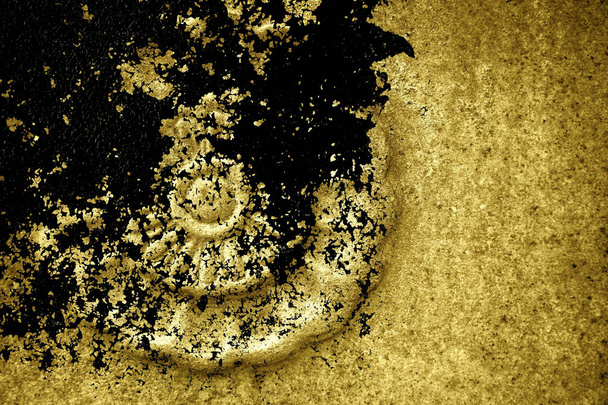 Grunge sucio Ultra amarillo Textura de piedra ornamentada, forma de roca circular, fondo para sitio web o dispositivos móviles
 - Foto, imagen
