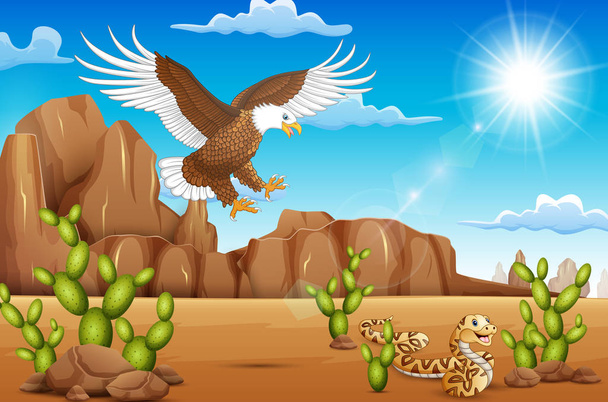 Illustration vectorielle de Cartoon aigle oiseau et serpent vivant dans le désert
 - Vecteur, image