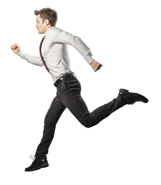 jumping businessman isolated on white background - 写真・画像