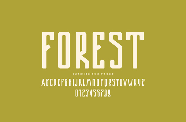 Caratteri stretti sans serif con angoli arrotondati. Lettere e numeri per logo ed emblema di design. Stampa bianca su sfondo verde
 - Vettoriali, immagini