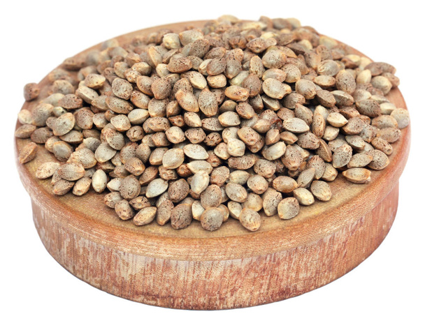 Семена конопли в деревянной чаше
 - Фото, изображение