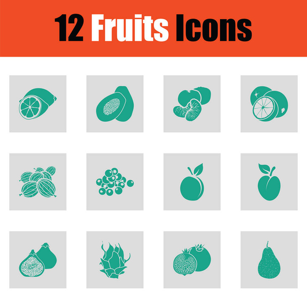 Set of fruits icons. Green on gray design. Vector illustration. - ベクター画像