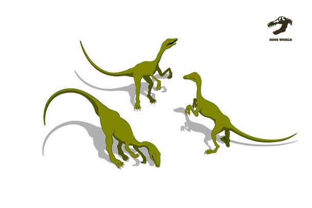 Pequeno dinossauro em estilo isométrico. Imagem isolada de um monstro jurássico. Desenhos animados dino 3d ícone
 - Vetor, Imagem