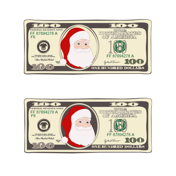 Conjunto de conta de Natal cem dólares com Papai Noel
. - Vetor, Imagem