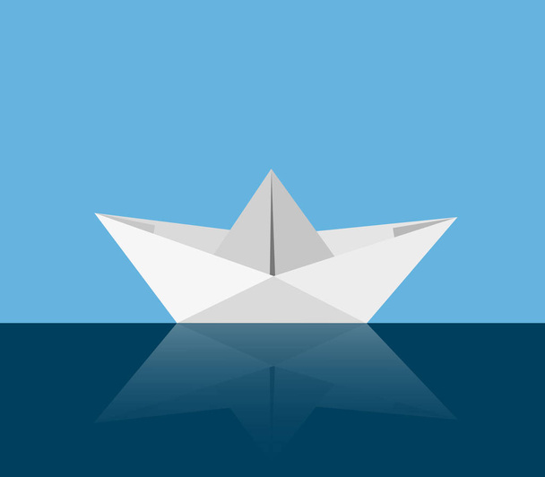 Papierboot auf dem Wasser vor blauem Himmel - Vektor, Bild