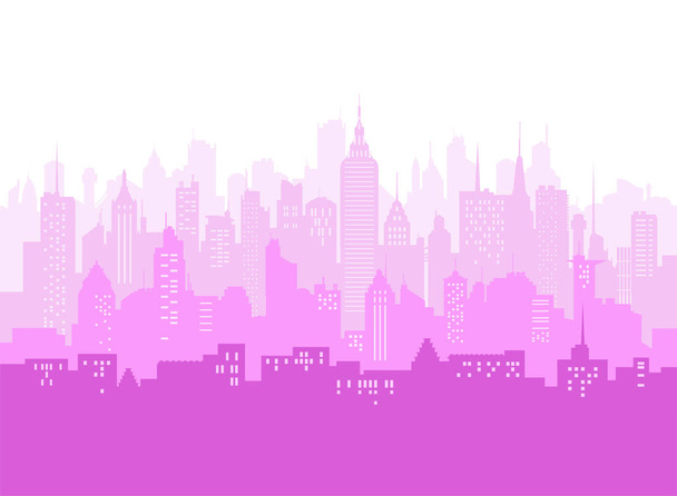 Flat style city skyline vector illustration urban landscape in shades of Pink - Vector, Image