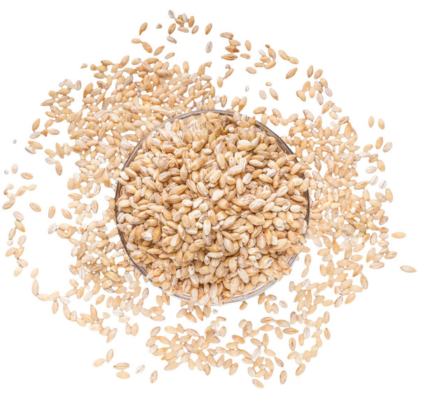 Granos de trigo en tazón sobre fondo blanco
 - Foto, Imagen