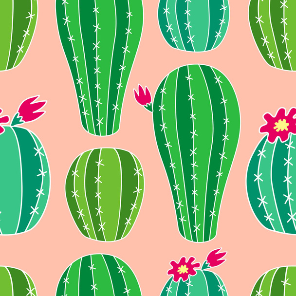 Cute hand drawn cactus seamless pattern - ベクター画像