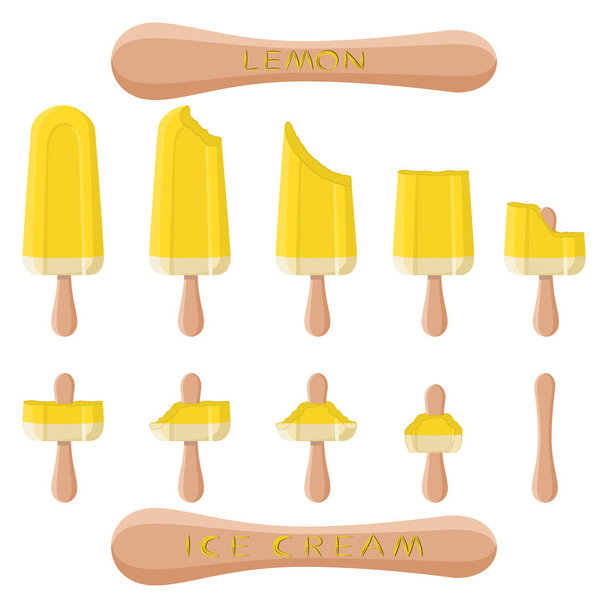 Vektör çizim logo doğal limon dondurma Stick için. Oluşan lezzetli ayarla tatlı soğuk dondurma dondurma desen tatlı donmuş. Limon sopa üzerinde taze meyve icecreams. - Vektör, Görsel