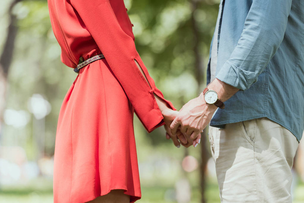 cropped image of couple holding hands in park - Φωτογραφία, εικόνα