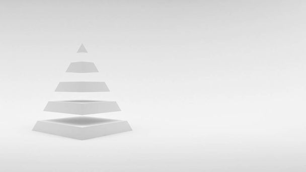 Eşit yatay bölümden oluşan bir beyaz arka plan beyaz piramit logosuna. 3D render - Fotoğraf, Görsel