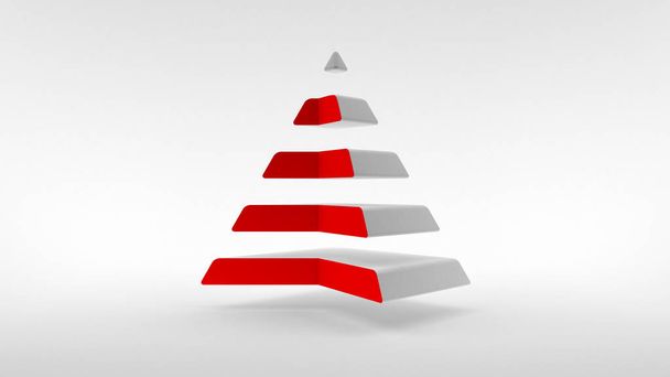 El logotipo sobre un fondo blanco, una pirámide blanca con un cuello de color rojo compuesto de partes horizontales iguales. renderizado 3d
 - Foto, Imagen