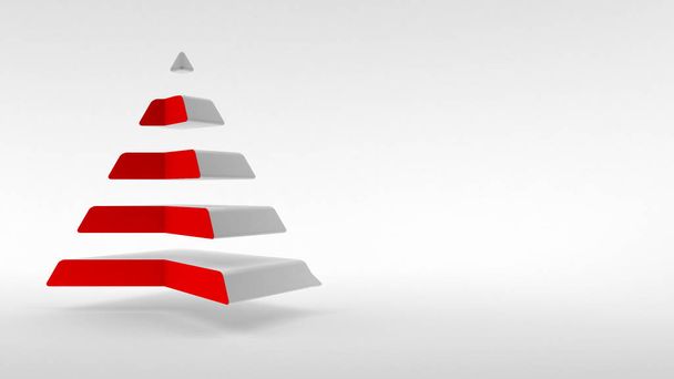 Logo na bílém pozadí, bílá pyramida s hrdlem červené barvy se skládá ze stejné vodorovné části. 3D vykreslování - Fotografie, Obrázek