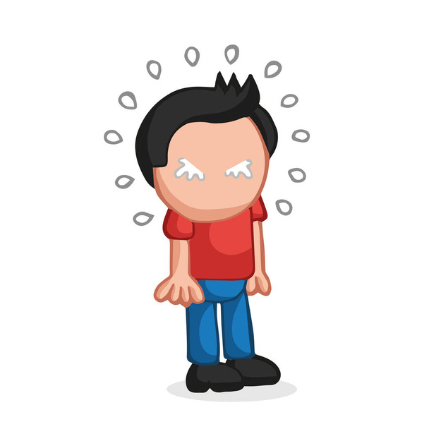 Vector cartoon handgetekende illustratie van mens staande huilen. - Vector, afbeelding