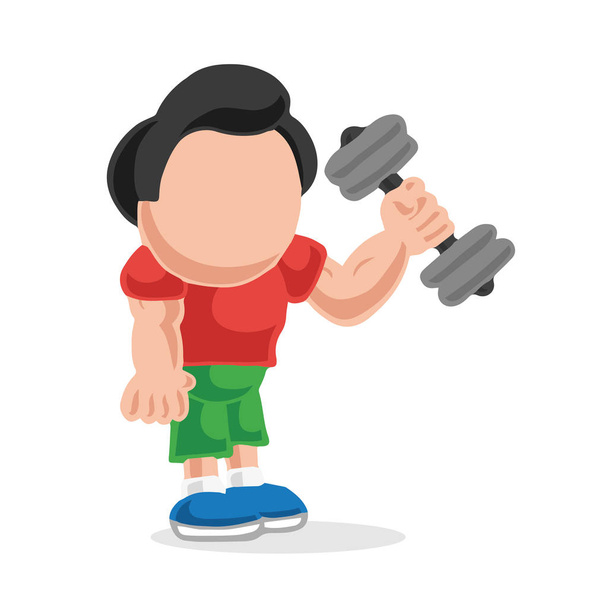 Vector hand-drawn cartoon illustration of man standing lifting dumbbell. - Vettoriali, immagini