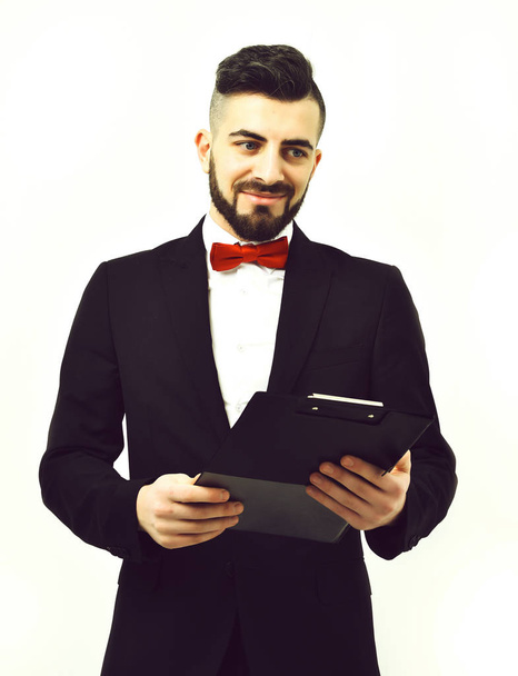 Businessman with beard or project manager in suit with smile - Foto, Imagem
