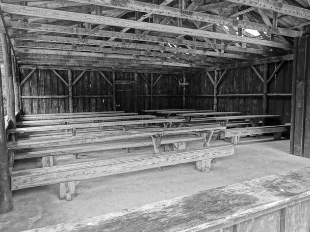 Gril s lavičkami na Geismar, Hesse, v černé a bílé - Fotografie, Obrázek