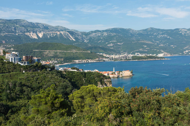 Panoramic view of the Budva Riviera from the observation deck of the fortress of the Old Town. Budva. Montenegro. - Photo, Image