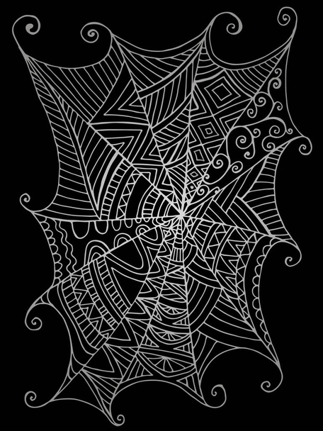 Decorative beautiful spider web, black and white color. Pattern isolated. Vector hand drawn fantasy cartoon background with cobweb for halloween. Decorative element. Doodle funny style. - Διάνυσμα, εικόνα