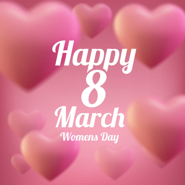 8 March Womens Day greeting card template . Pink ballon heart , Love . Vector illustration of hearts - Vektori, kuva