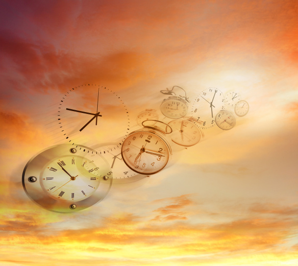 Clocks in bright sky. Time flies - Photo, Image