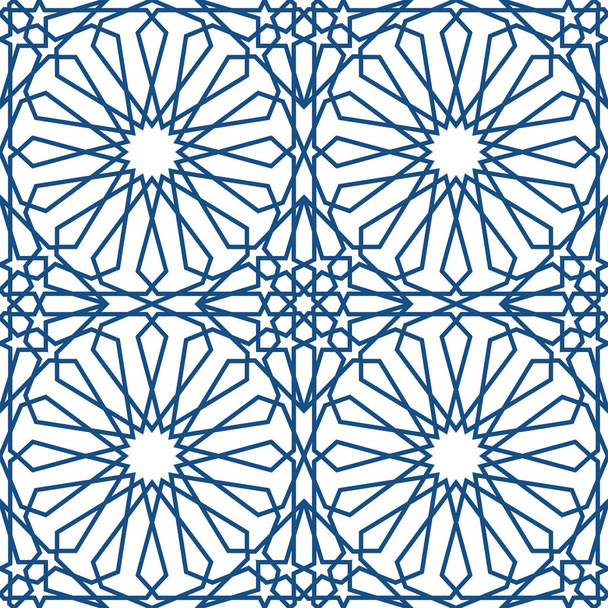 Blauwe islamitische patroon. Naadloze Arabische geometrische patroon Oosten sieraad, Indiase sieraad, Perzisch motief, 3d. Eindeloze textuur kan worden gebruikt voor behang, opvulpatronen, webpagina-achtergrond . - Vector, afbeelding