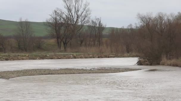 Krajobraz z rzeką burzliwa wiosna - Materiał filmowy, wideo