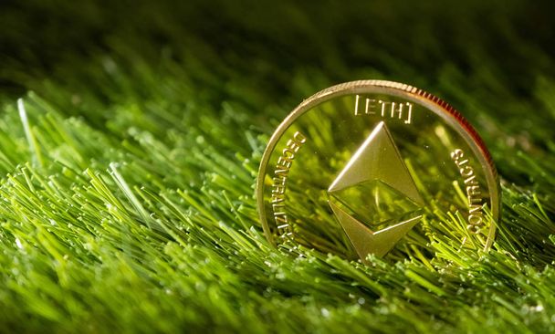 Ethereum sikke yeşil çimenlerin üzerinde - Fotoğraf, Görsel