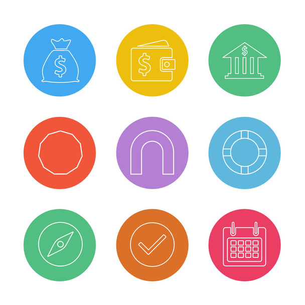 colorful round collection of flat app signs, vector illustration, concept of business and money  - Vettoriali, immagini