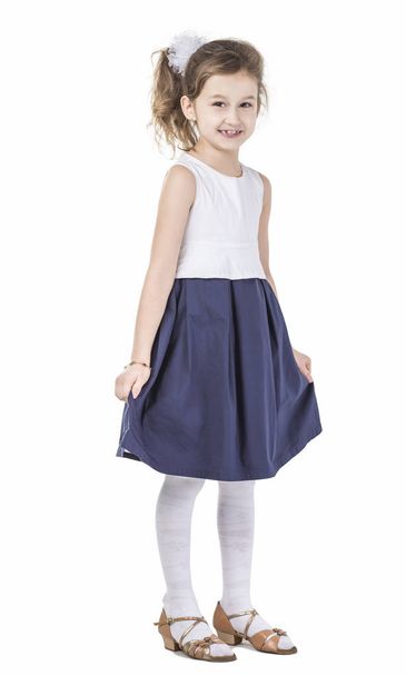 portrait of a happy six-year-old girl against white background - Zdjęcie, obraz