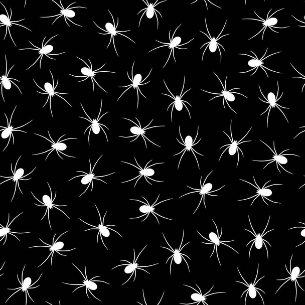 Vector illustration of Set of white silhouettes spiders on black background - Wektor, obraz