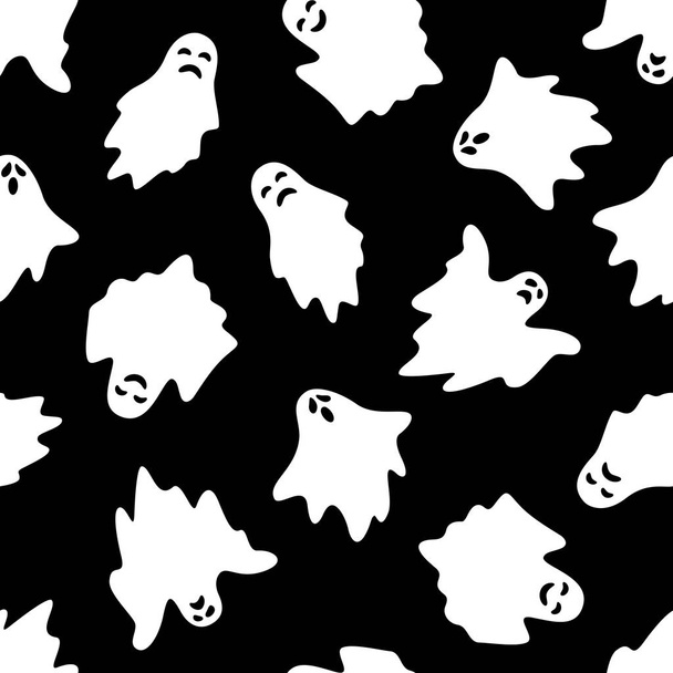 Vector illustration of Set of Halloween ghosts on black background - Вектор, зображення