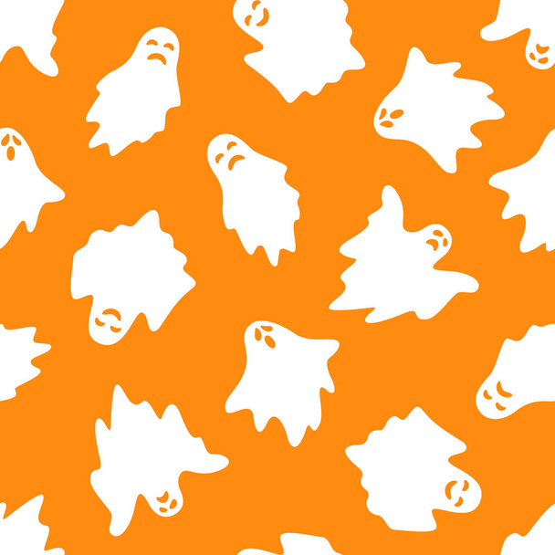 Vector illustration of Set of Halloween ghosts on orange background - Διάνυσμα, εικόνα