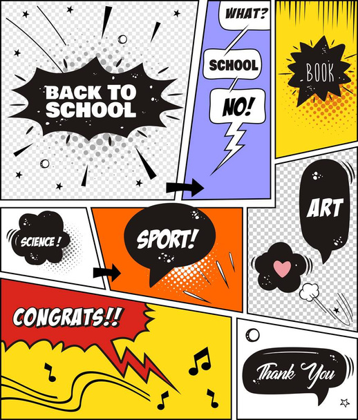 Text back to school. In the style of comics of colorful. vector illustration.   - Vector, Image