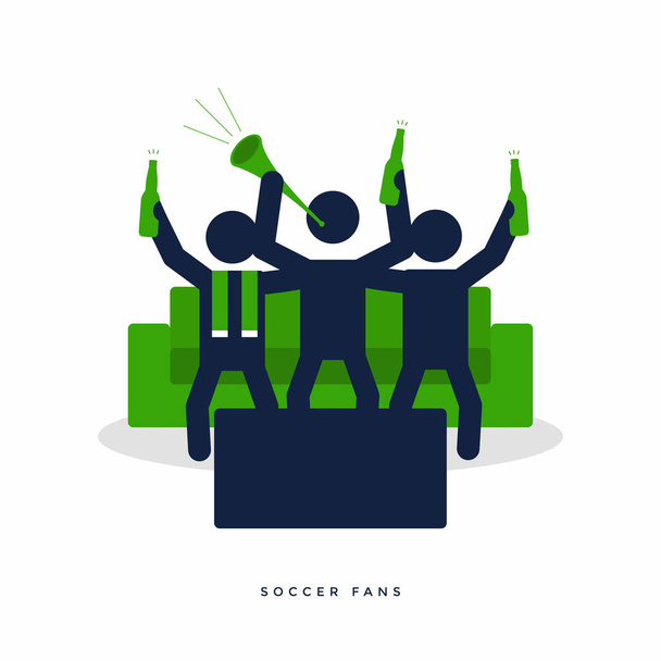Voetbal of de voetbal fans met bierfles cheer voor hun team op Bank. vector - Vector, afbeelding