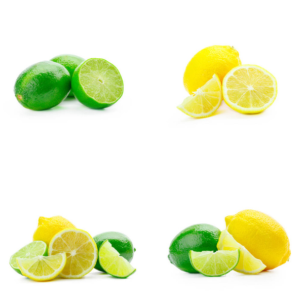collection of fresh limes and lemons - collage - Fotoğraf, Görsel
