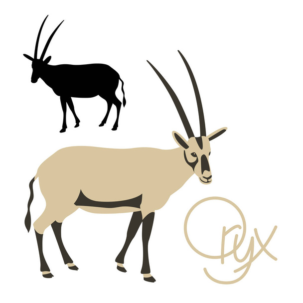 векторная иллюстрация антилопы орикс плоский черный силуэт
 - Вектор,изображение