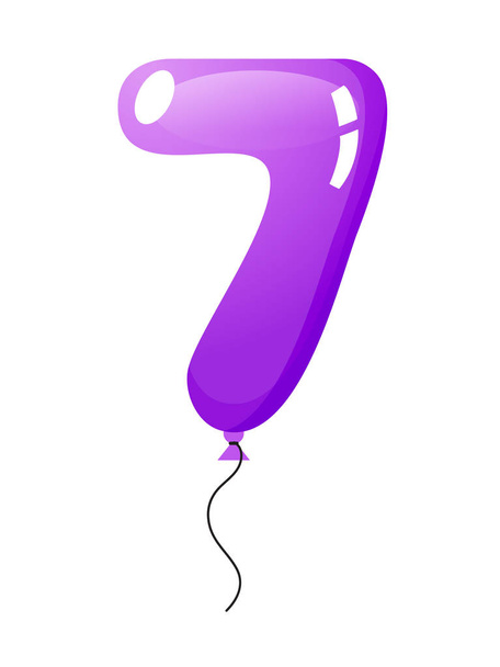 Beautiful balloon with number seven filled with air or helium - Vector, Imagen