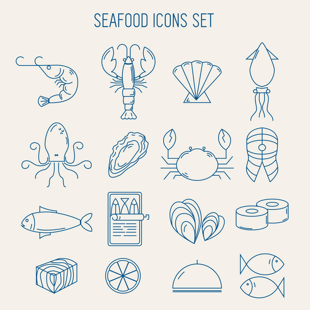 Set of sea food icons - Διάνυσμα, εικόνα