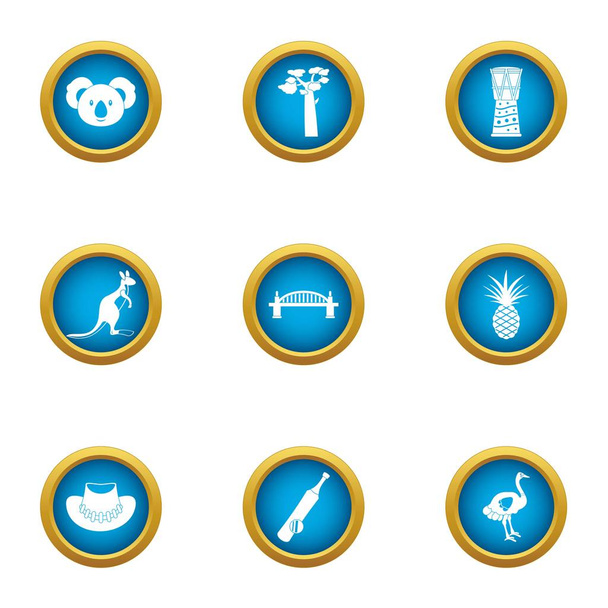 Green continent icons set, flat style - Vector, Image