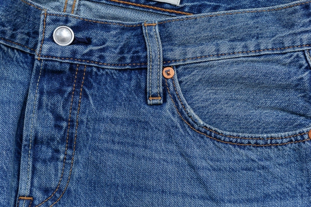 Close view of blue Jeans fabric  - 写真・画像