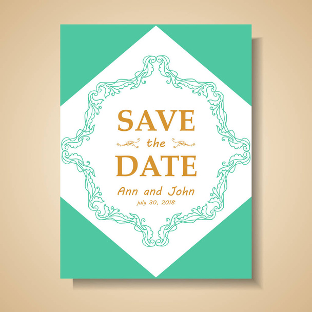 Αποθηκεύσετε την ημερομηνία ρετρό γάμος πρόσκληση - Διάνυσμα, εικόνα