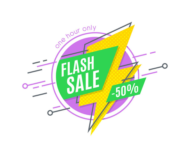 Flash sale promotion banner, flat design, price tag - Vector, Image
