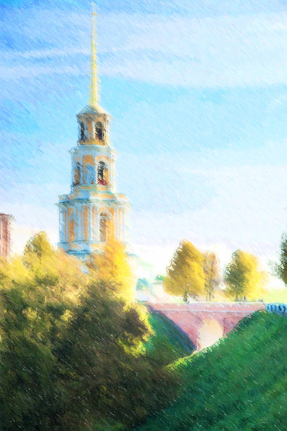 Illusztráció a Kreml Ryazan ősz - ansamble ortodox egyház - Fotó, kép
