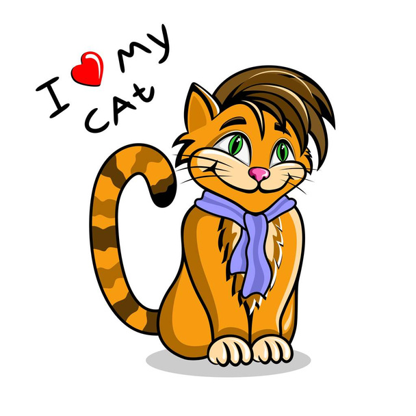 Vector Ilustración de un gato feliz y lindo. Personaje de dibujos animados
 - Vector, Imagen