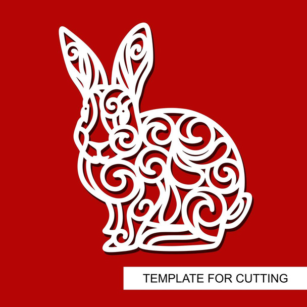 Silhouette of Rabbit  - decor for Easter. Template for laser cutting, wood carving, paper cut and printing. Vector illustration. - Vector, Image