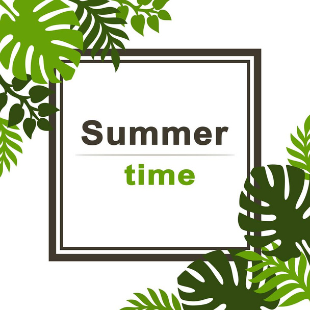 Summer tropical background with palm leaves. Place for text. Theme of plants. Vector floral background. - Διάνυσμα, εικόνα
