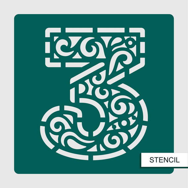Stencil number three - 3. Template for laser cutting, wood carving, paper cut and printing. Vector illustration. - Vector, Image