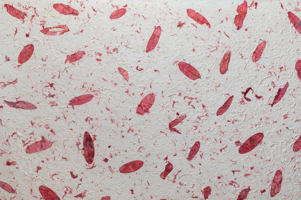 Textura de papel hecha a mano con materiales reciclados, hojas de árboles y fibras de algodón. En tonos delicados, rojos, granates y vainilla
 - Foto, imagen