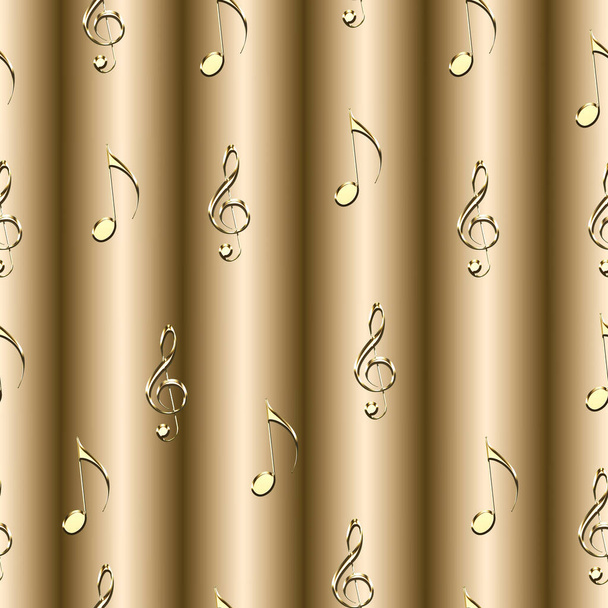 seamless pattern with golden musical notes and treble clef - brown background - Photo, Image